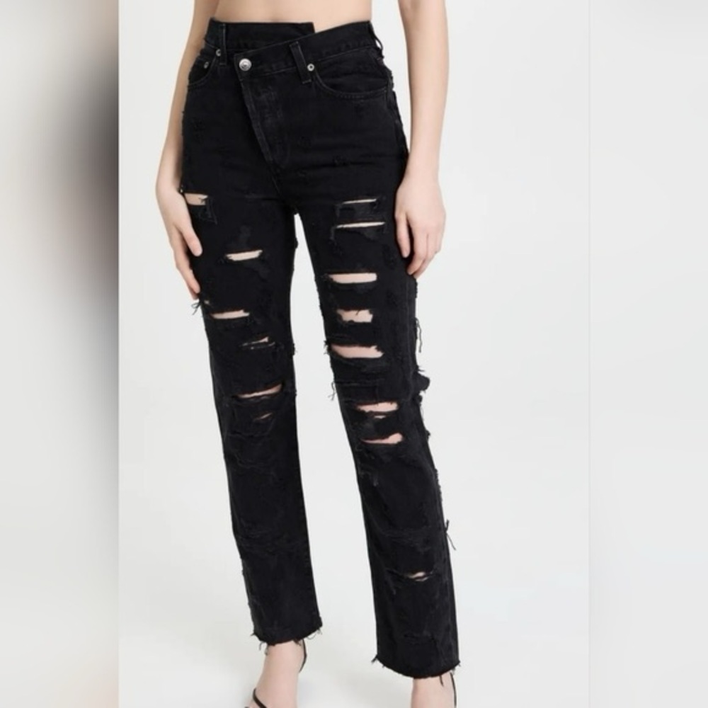 AGOLDE Crisscross Distressed Straight Leg Jeans